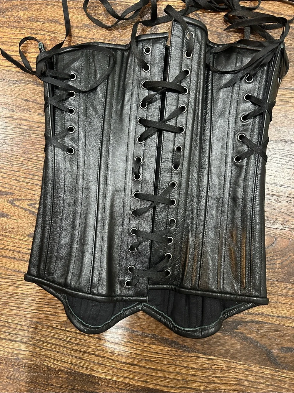 Timeless-Trends Black‎ Genuine Leather Underbust Lace Up Corset Size Smal